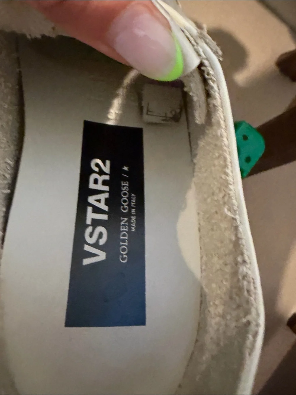 Golden Goose VSTAR2 White Sneaker with Green Accent